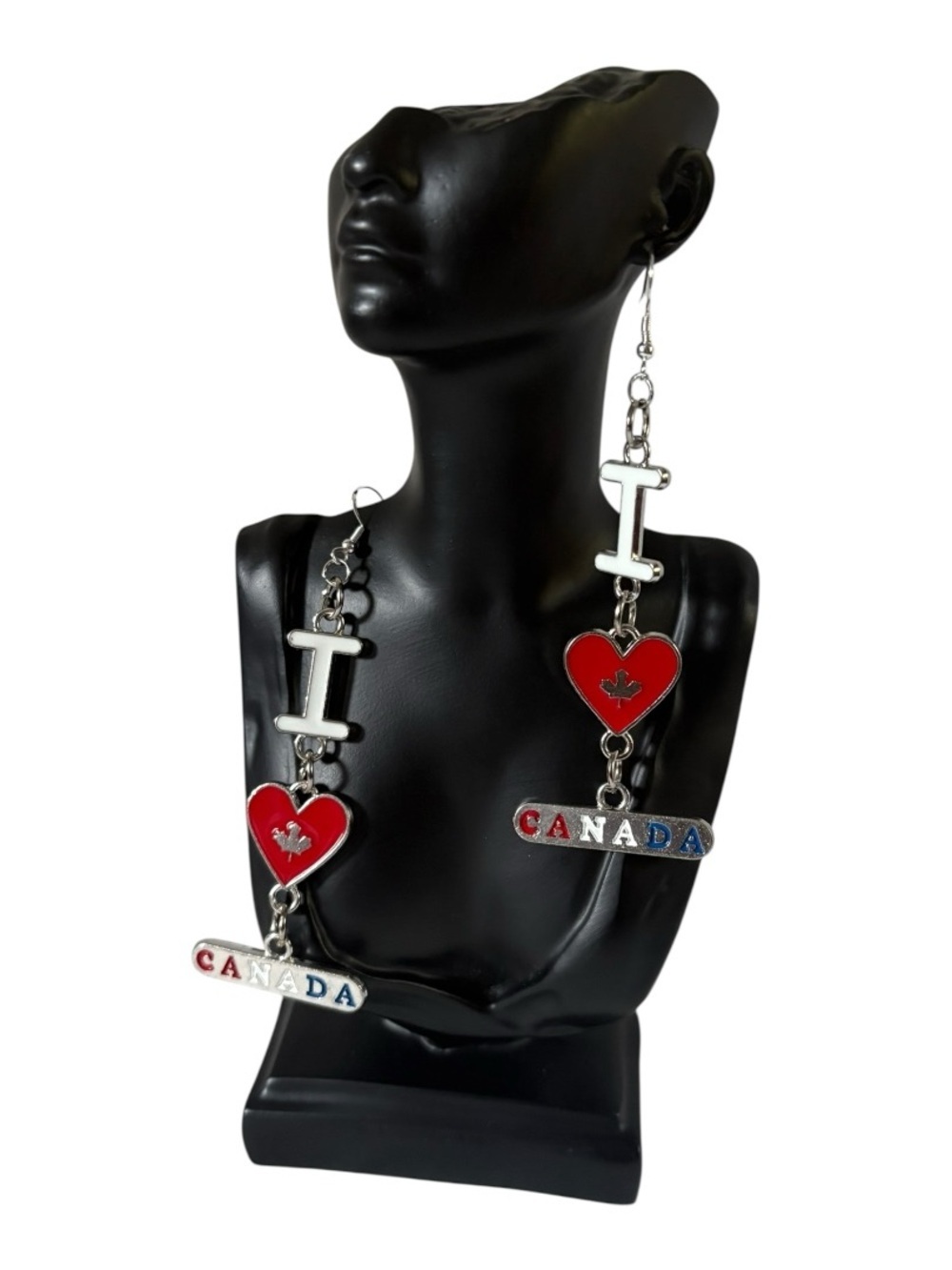 Canada Heart Dangle Earrings - Red and Silver. 1 pair Fashion Statement